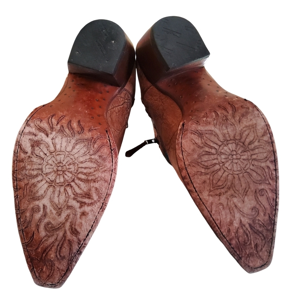 Tony Lama Brown Leather Boots with Colorful Embroidery - Picture 7 of 7